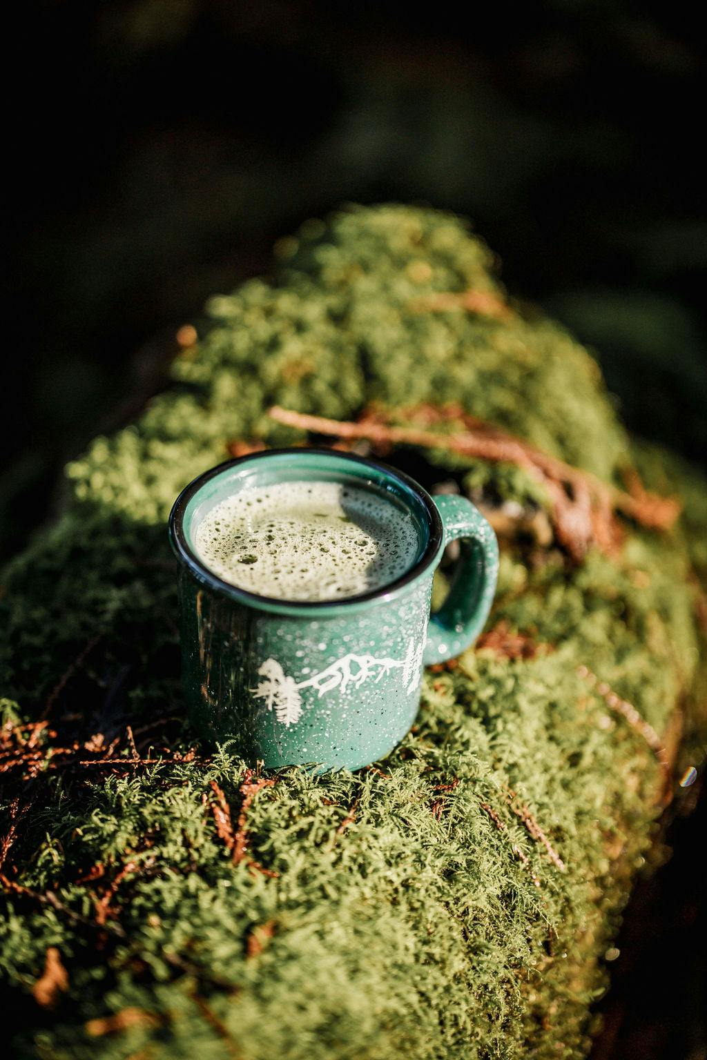 Matcha in clay cup in the forest, Aikenka Matcha